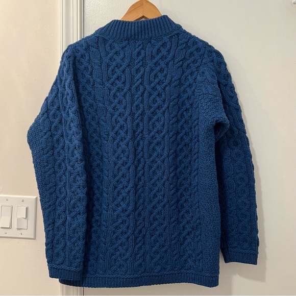 Aran Crafts Blue 100% Merino Wool Irish Sweater - Picture 3 of 4